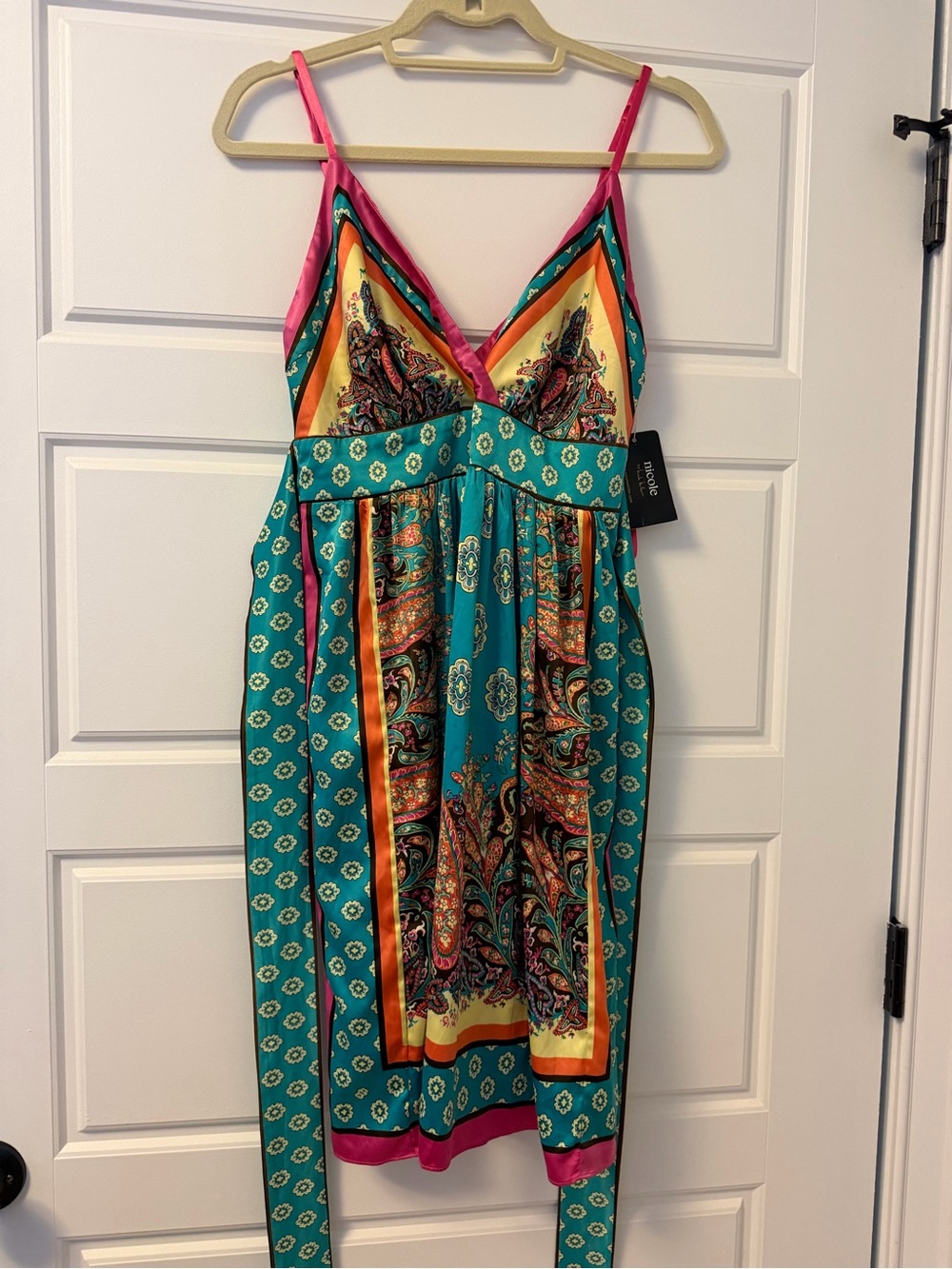 Nicole Miller Teal and Pink Paisley Dress